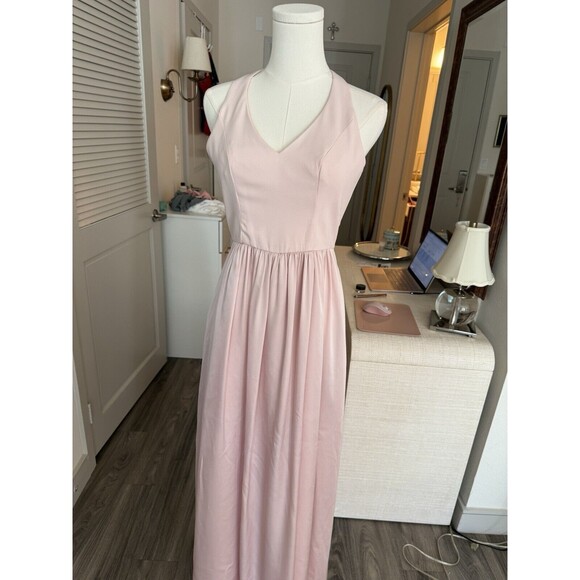 White by Vera Wang Maxi Dress Size 0 Blush Pink Satin Halter Bow Back Bridesmaid - Picture 5 of 12
